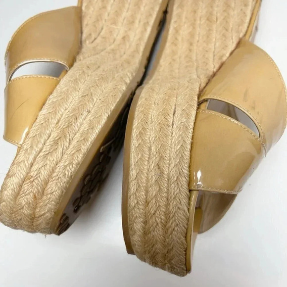 Jimmy Choo Womens Size 39 Criss Cross Patent Leather Wedge Espadrilles Sandal - Picture 8 of 14